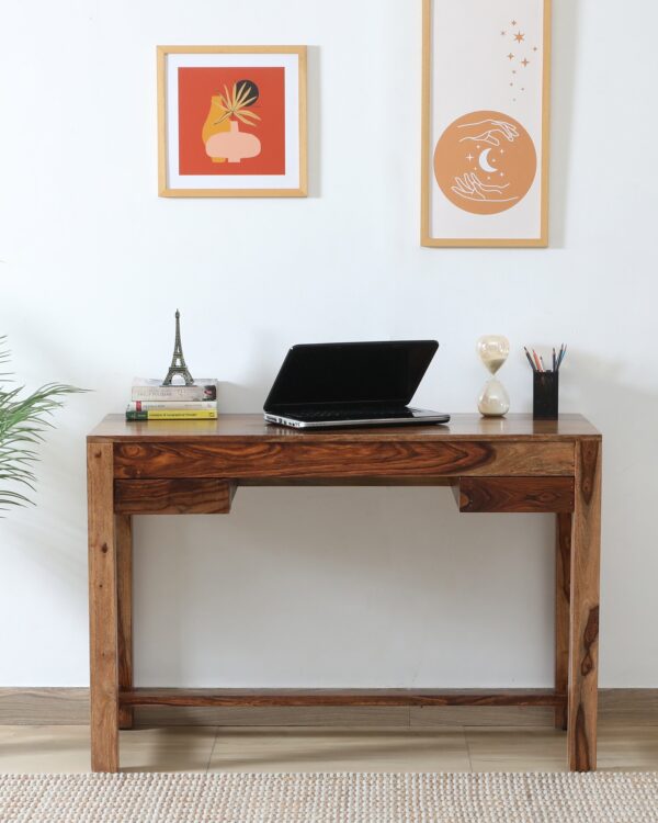 Claire Sheesham Wood Writing Table In Rustic Teak Finish jk dream living