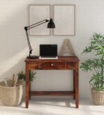 Connell Sheesham Wood Writing Table In Scratch Resistant Provincial Teak Finish jk dream living