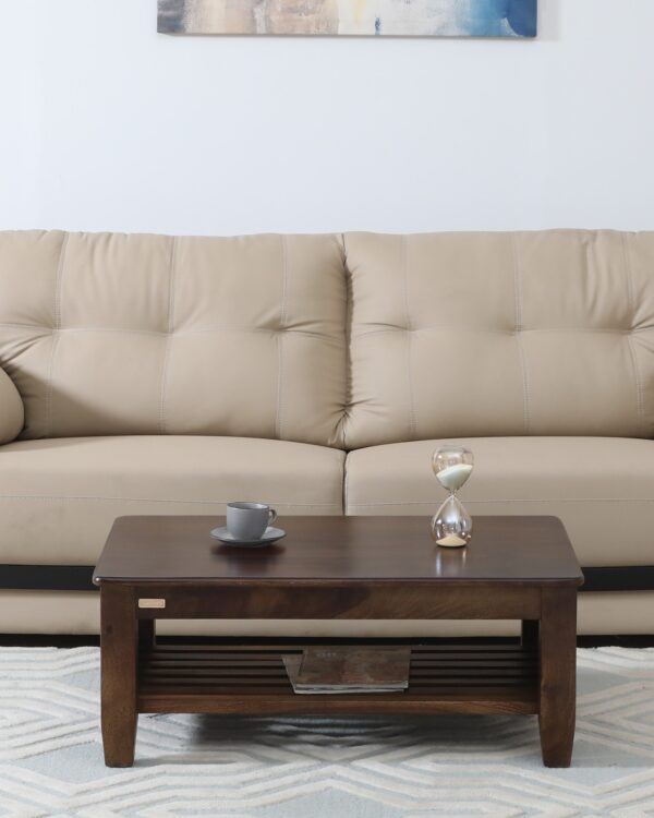 Harlev Sheesham Wood Coffee Table In Provincial Teak Finish With Open Storage jk dream living