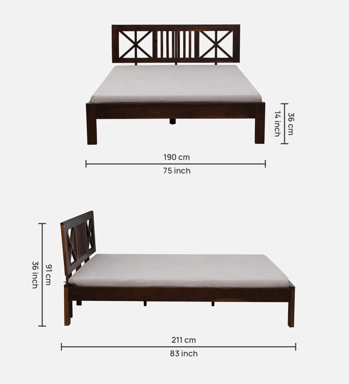 Sheesham Wood King Size Bed In Provincial Teak Finish With Headboard JK drean living