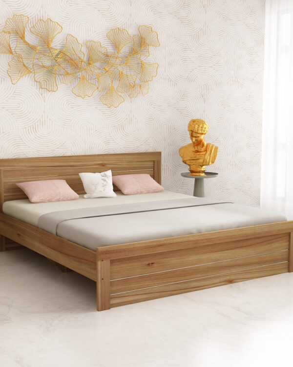 King Size Bed with Box Storage in Lyon Teak Finish jk dream living