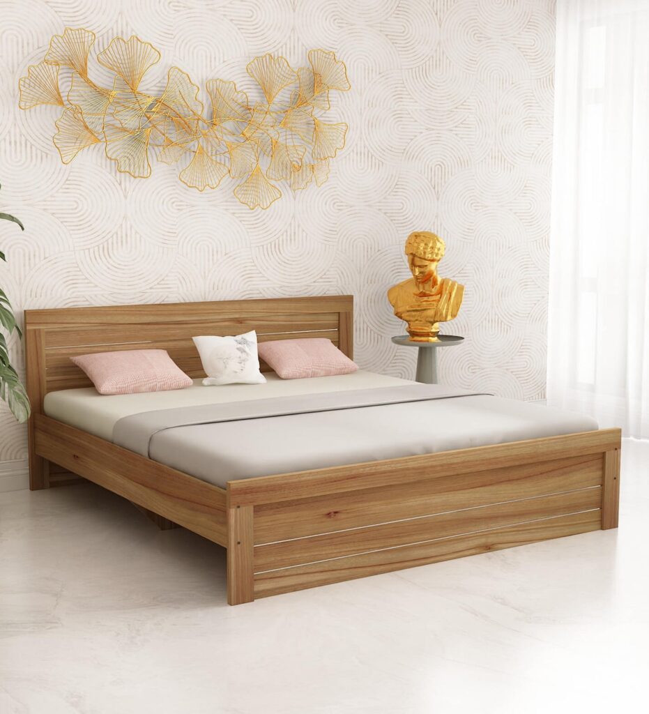 King Size Bed with Box Storage in Lyon Teak Finish jk dream living