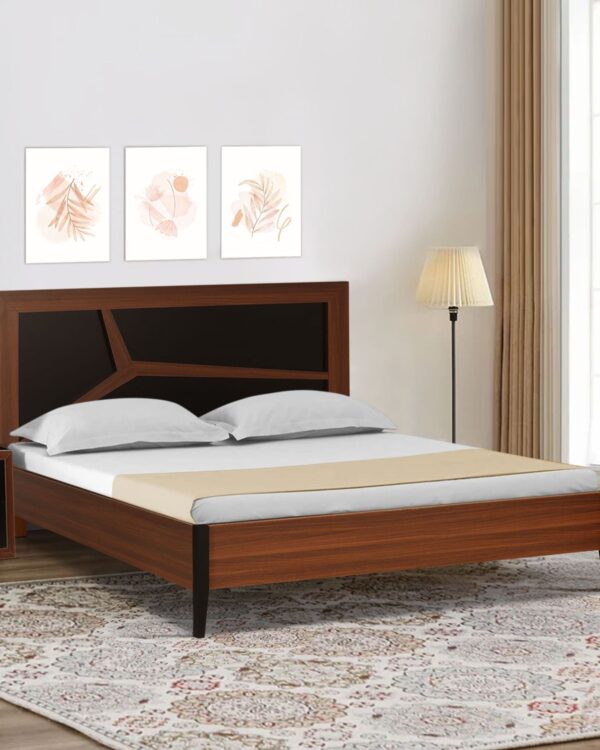 King Size Bed In Classic Walnut & Black Colour jk dream living