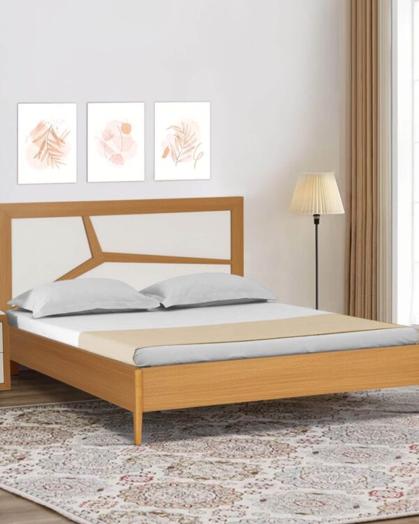 King Size Bed In Urban Teak & White Colour jk dream living