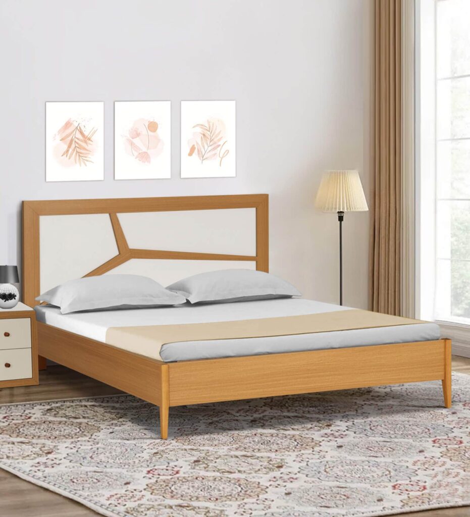 King Size Bed In Urban Teak & White Colour jk dream living