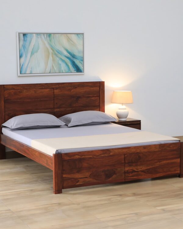 Sheesham Wood King Size Bed In Honey Oak Finish jk dream living