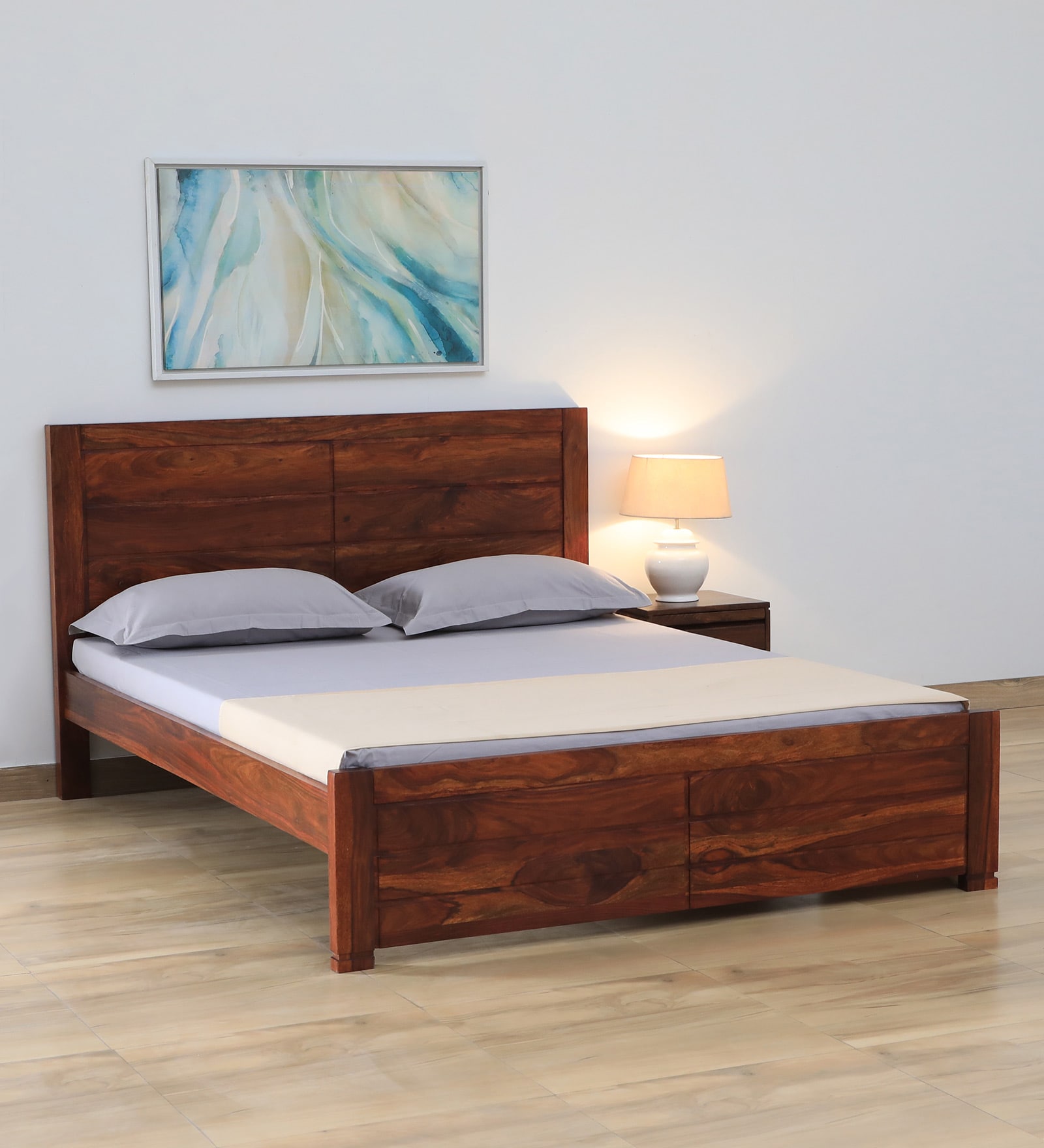 Sheesham Wood King Size Bed In Honey Oak Finish jk dream living