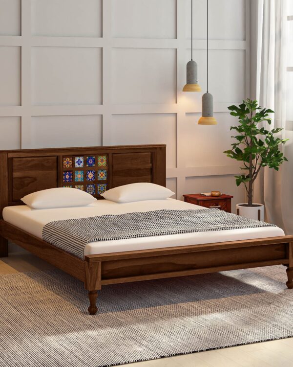 Dharohar Sheesham Wood Queen Size Bed In Provincial Teak Finish jk dream living