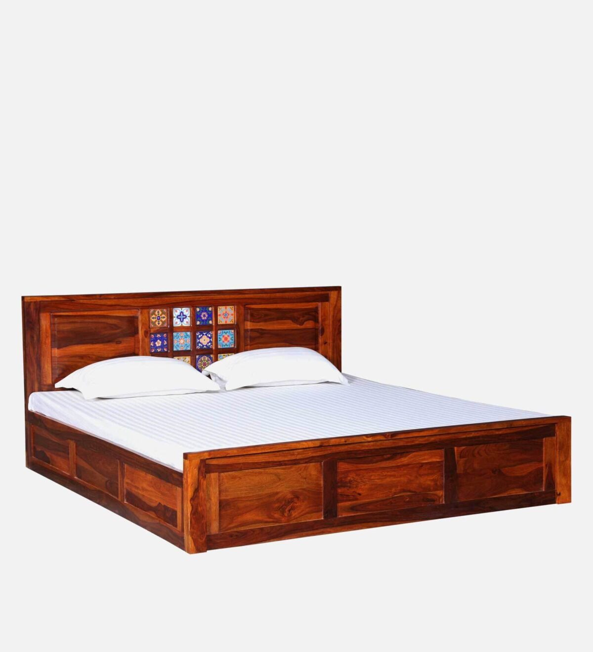 Dharohar Sheesham Wood King Size Bed In Honey Oak Finish With Box Storage JK DREAM LIVING