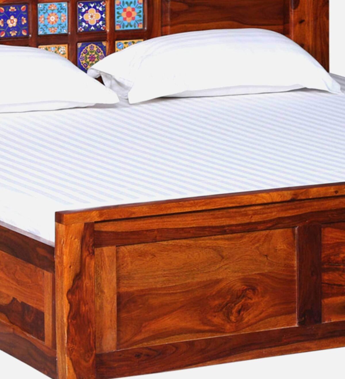 Dharohar Sheesham Wood King Size Bed In Honey Oak Finish With Box Storage JK DREAM LIVING