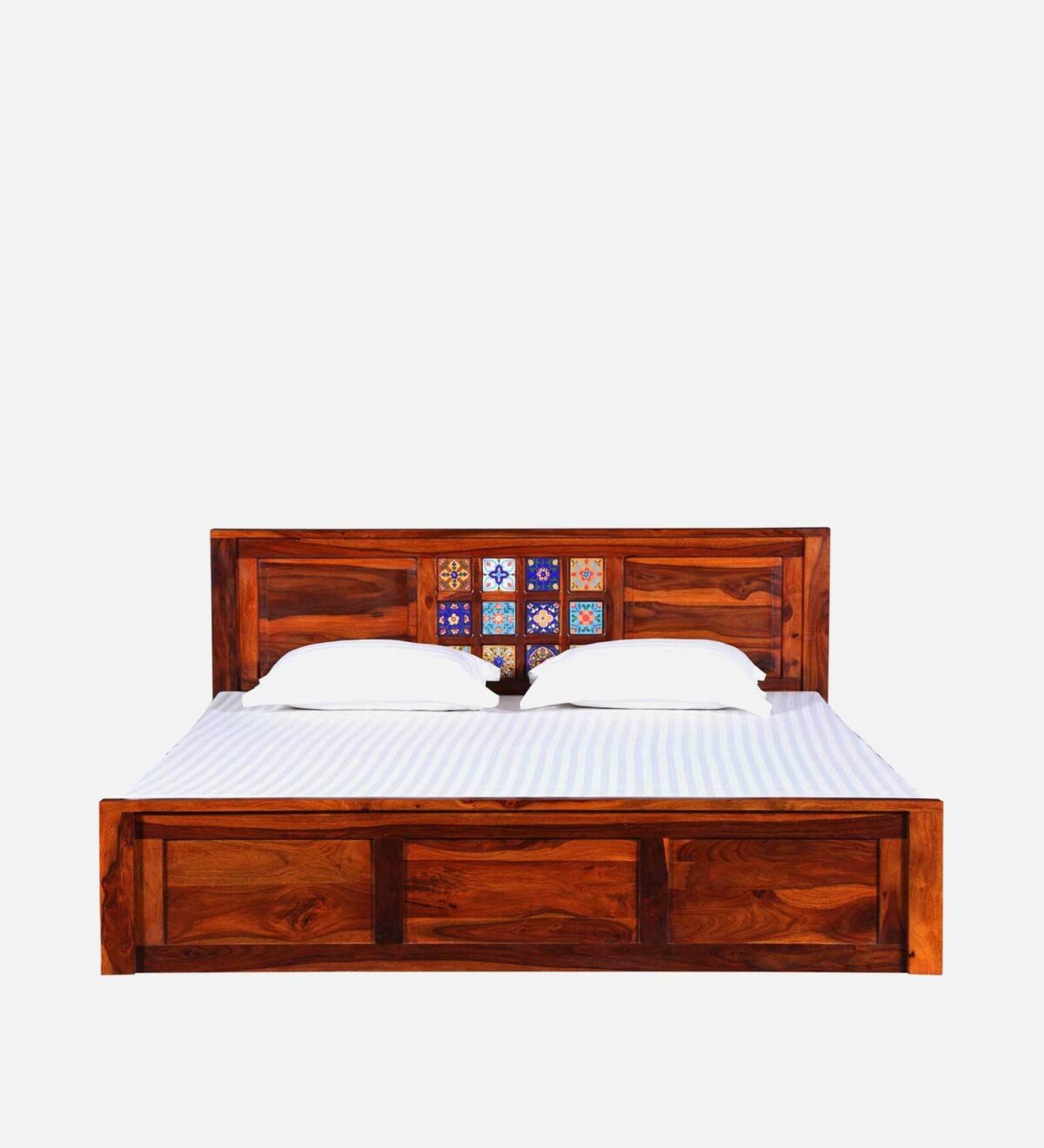 Dharohar Sheesham Wood King Size Bed In Honey Oak Finish With Box Storage JK DREAM LIVING