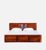 Dharohar Sheesham Wood King Size Bed In Honey Oak Finish With Box Storage JK DREAM LIVING