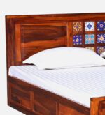 Dharohar Sheesham Wood King Size Bed In Honey Oak Finish With Box Storage JK DREAM LIVING