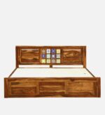 Dharohar Sheesham Wood King Size Bed In Rustic Teak Finish With Box Storage jk dream living