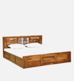 Dharohar Sheesham Wood King Size Bed In Rustic Teak Finish With Box Storage jk dream living