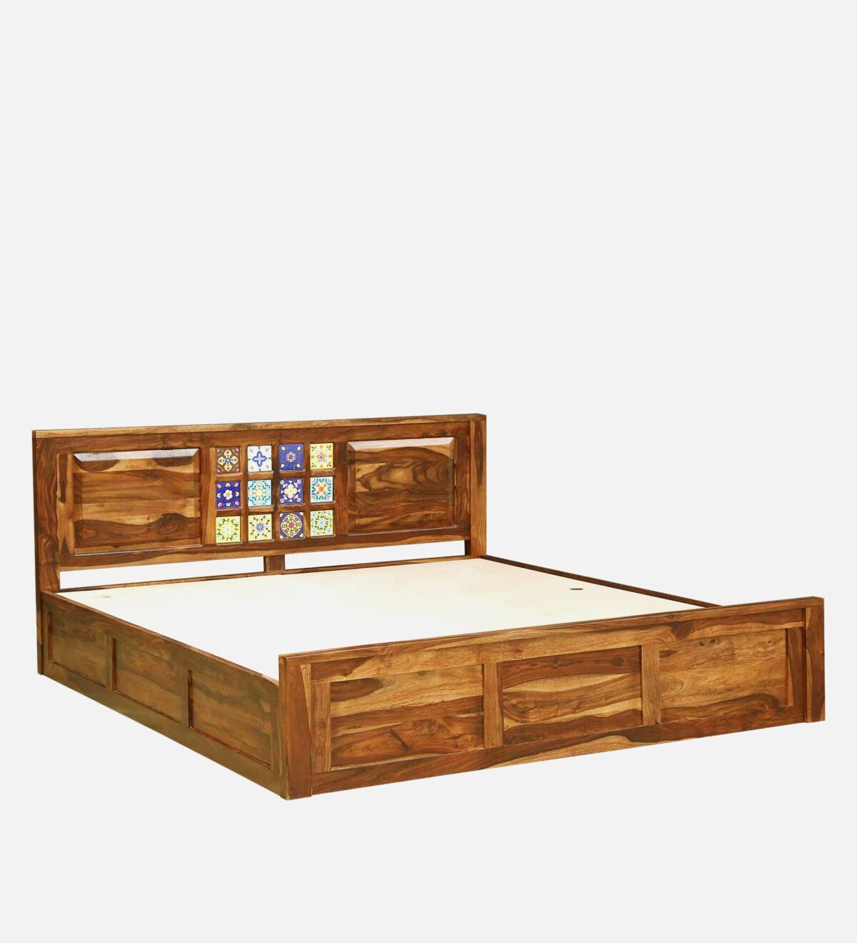 Dharohar Sheesham Wood King Size Bed In Rustic Teak Finish With Box Storage jk dream living