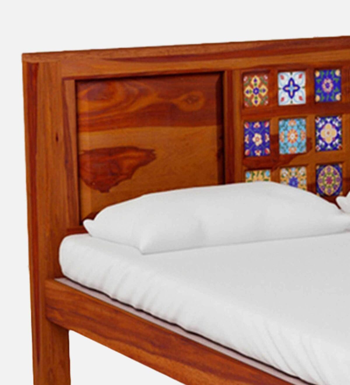 Dharohar Sheesham Wood Queen Size Bed In Honey Oak Finish jk dream living