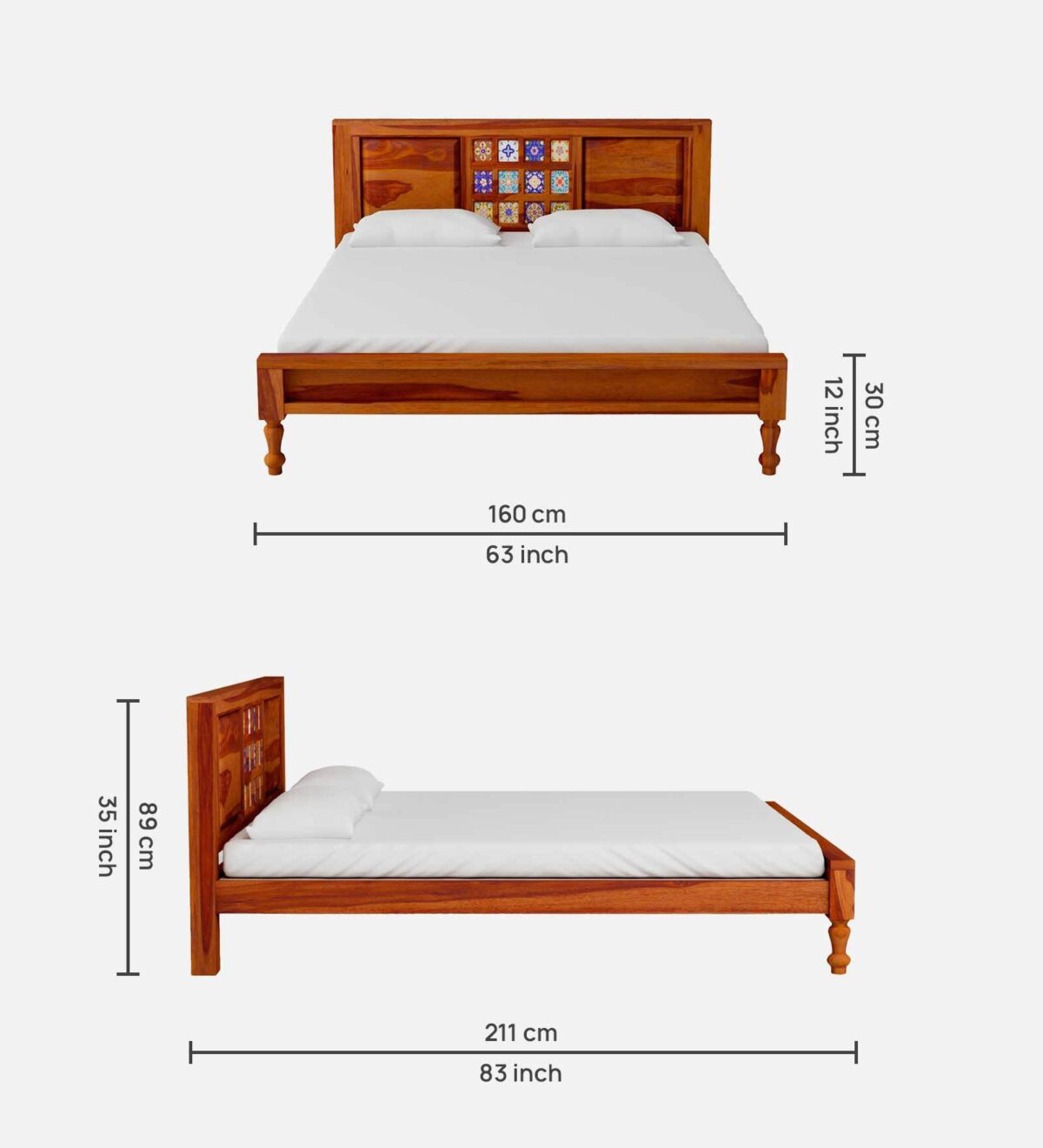 Dharohar Sheesham Wood Queen Size Bed In Honey Oak Finish jk dream living