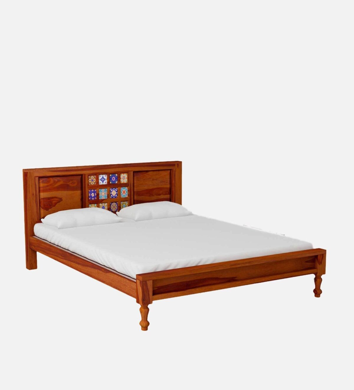 Dharohar Sheesham Wood Queen Size Bed In Honey Oak Finish jk dream living