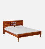 Dharohar Sheesham Wood Queen Size Bed In Honey Oak Finish jk dream living