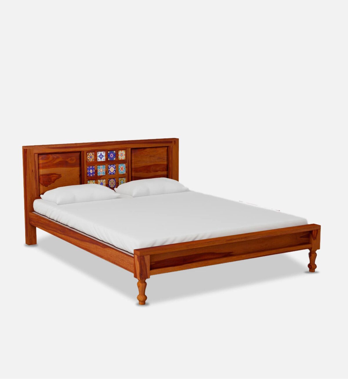 Dharohar Sheesham Wood Queen Size Bed In Honey Oak Finish jk dream living