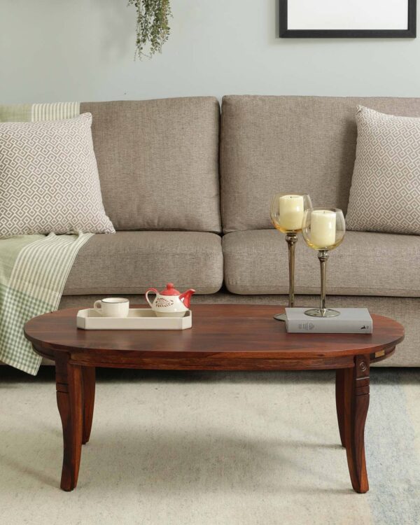 Stalley Sheesham Wood Oval Coffee Table In Honey Oak Finish jk dream living