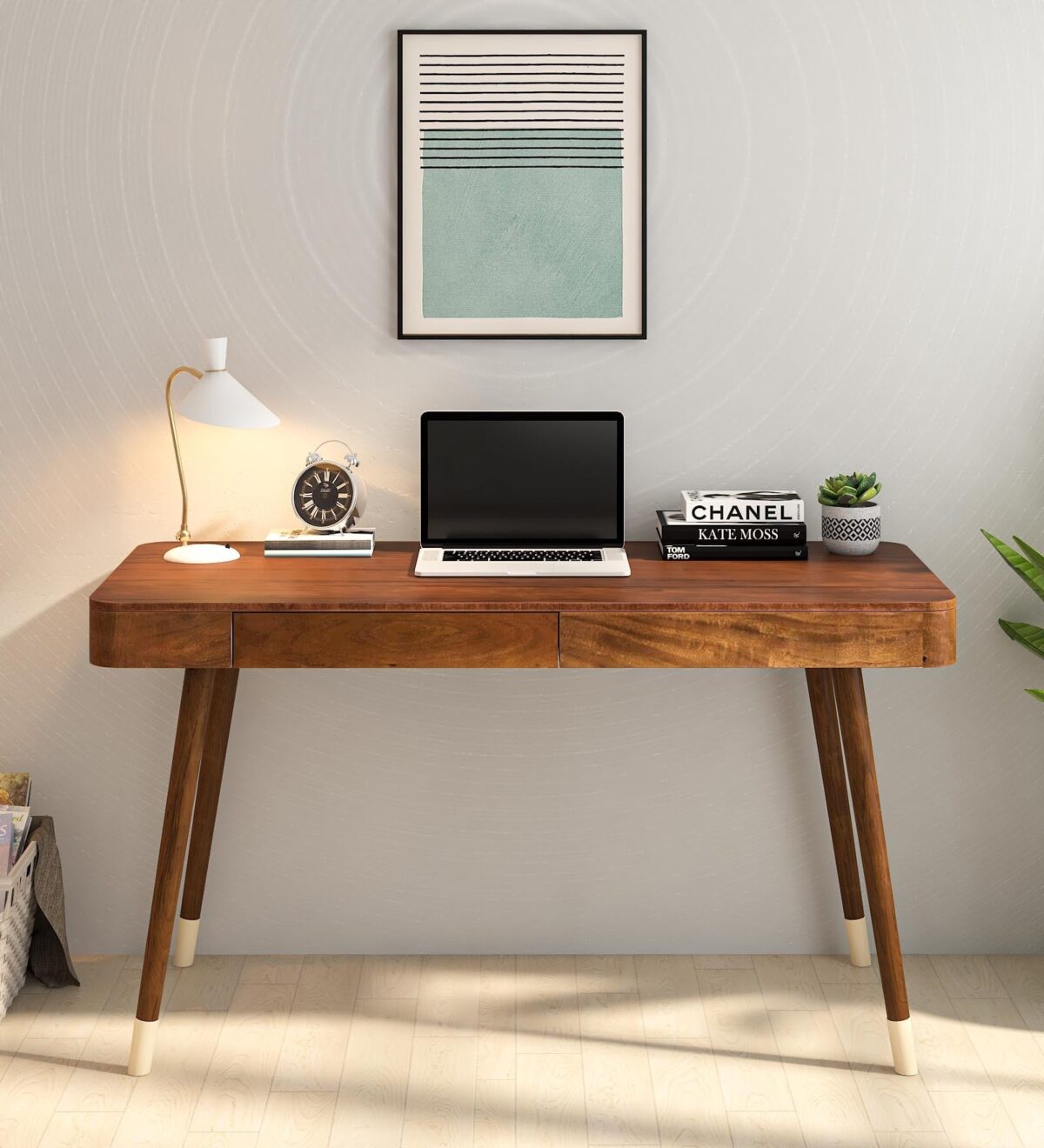 Zaragoza Solid Wood Writing Table In Rustic Teak Finish jk dream living