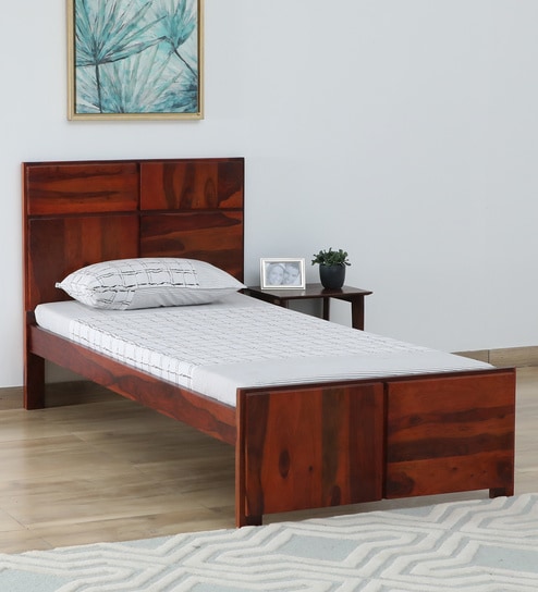 Sheesham Wood Single Bed In Honey Oak Finish jk dream living