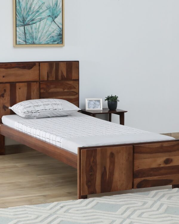 Sheesham Wood Single Bed In Rustic Teak Finish jk dream living