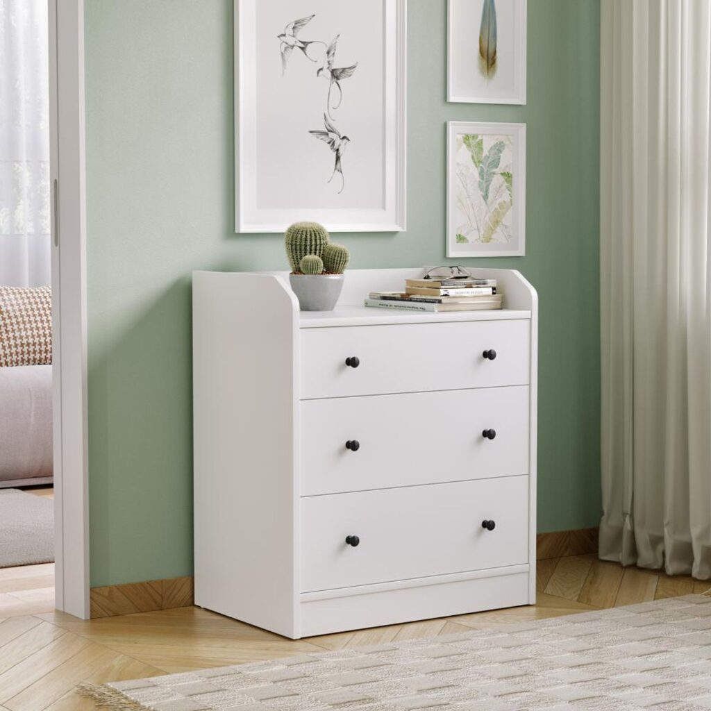 White Engineered Wood Chest of Drawer with 3 Drawers jk dream living