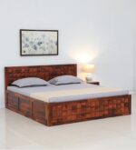 Diamond Sheesham Wood King Size Bed in Dark Brown Colour with Hydraulic Storage jk dream living