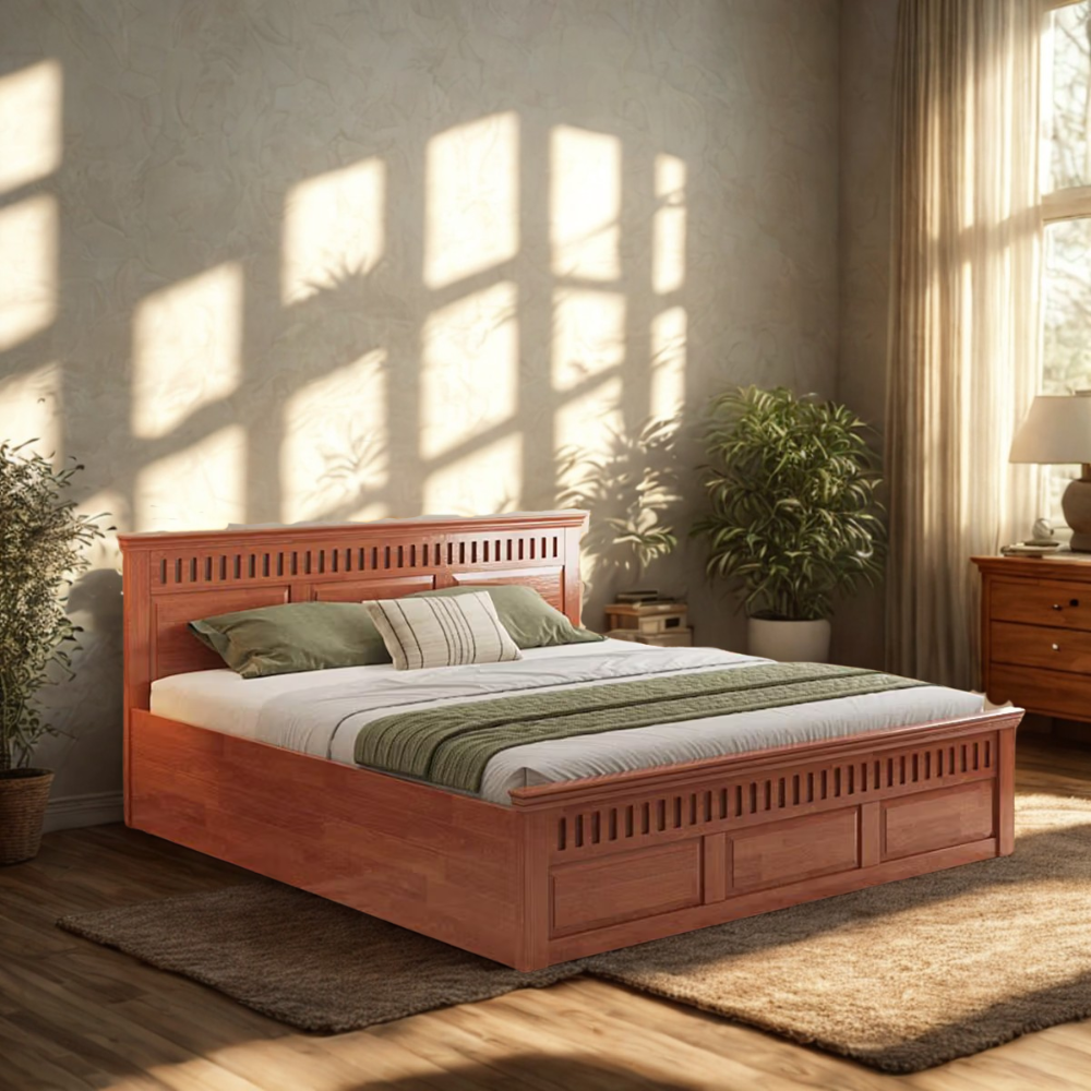 Kuber king size sheesham wood bed with storage jk dream living