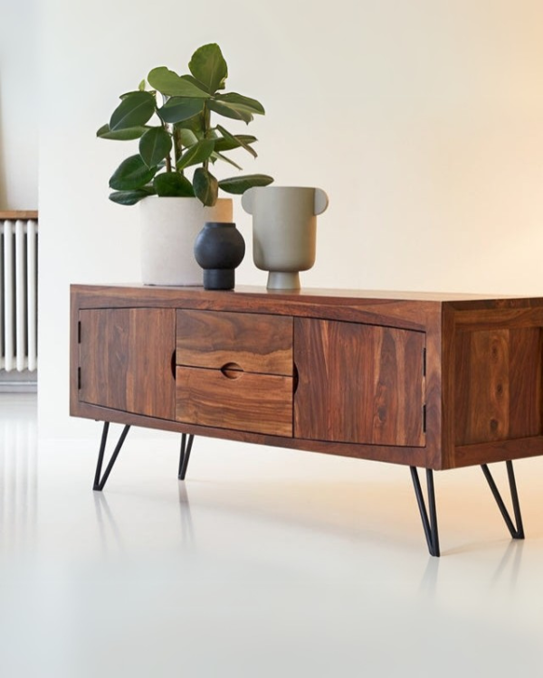 Tv unit with two doors and two drawers made of solid sheesham wood and Metal jk dream living