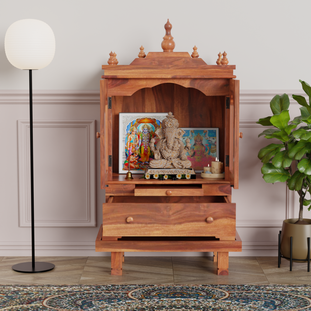 sheesham wood Temple with single drawer and chowki by jk dream living