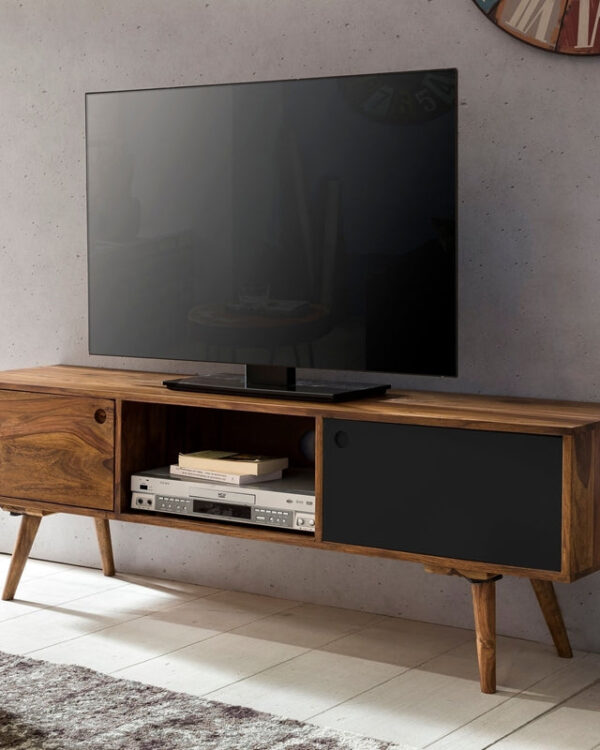 Tv unit with two doors made of solid sheesham wood jk dream living
