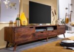 Tv unit with two doors and two drawers made of solid sheesham wood jk dearm living