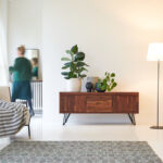 Tv unit with two doors and two drawers made of solid sheesham wood and Metal jk dream living