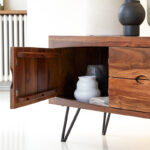 Tv unit with two doors and two drawers made of solid sheesham wood and Metal jk dream living