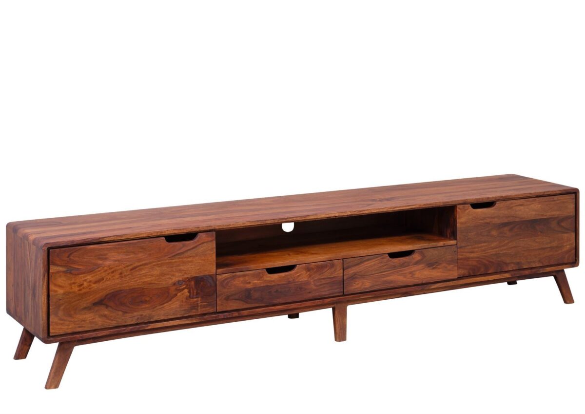 Tv unit with two doors and two drawers made of solid sheesham wood jk dearm living